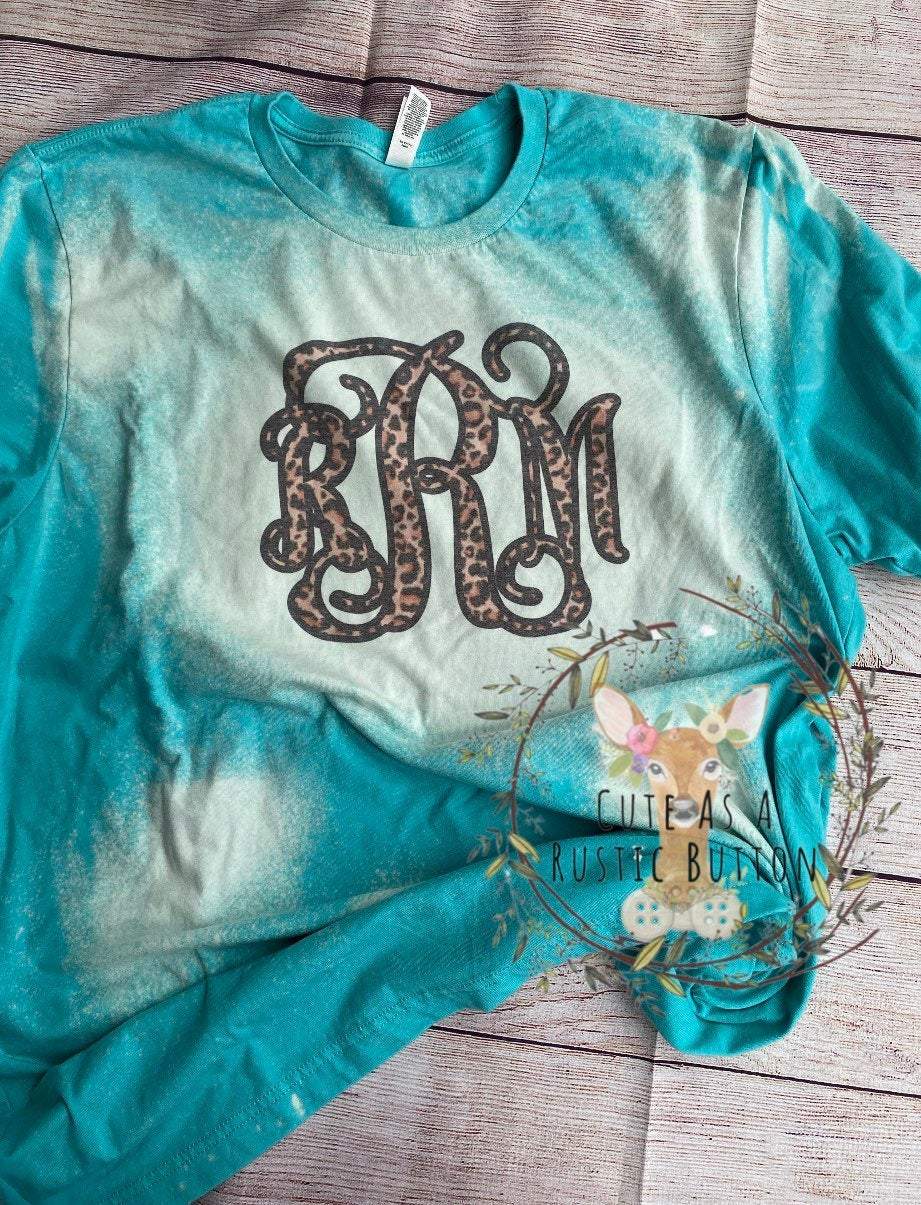 Leopard Monogram,leopard monogram Bella canvas bleached, bleached shirt, bleached Bella Shirt, bleach shirt | Bleached Shirt