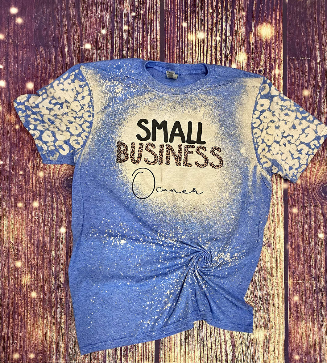 Small business owner leopard sleeves Bleach Tee