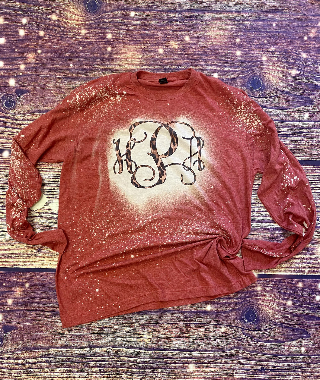 Cheetah monogram bleach long sleeve tee