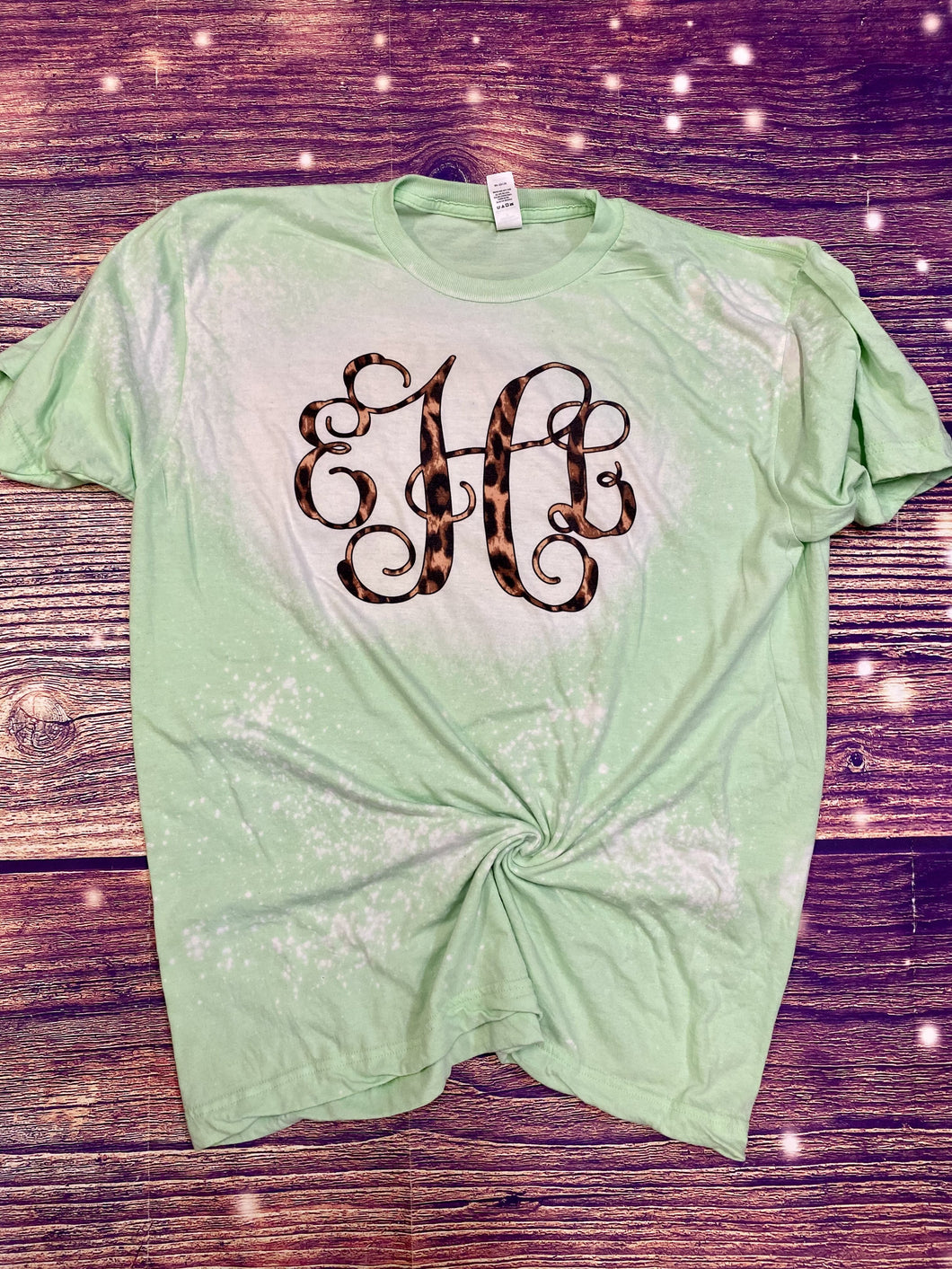 Mint Leopard Monogram Bleach Tee