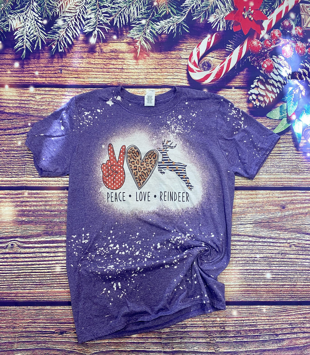 Peace love reindeer Christmas Bleach Tee