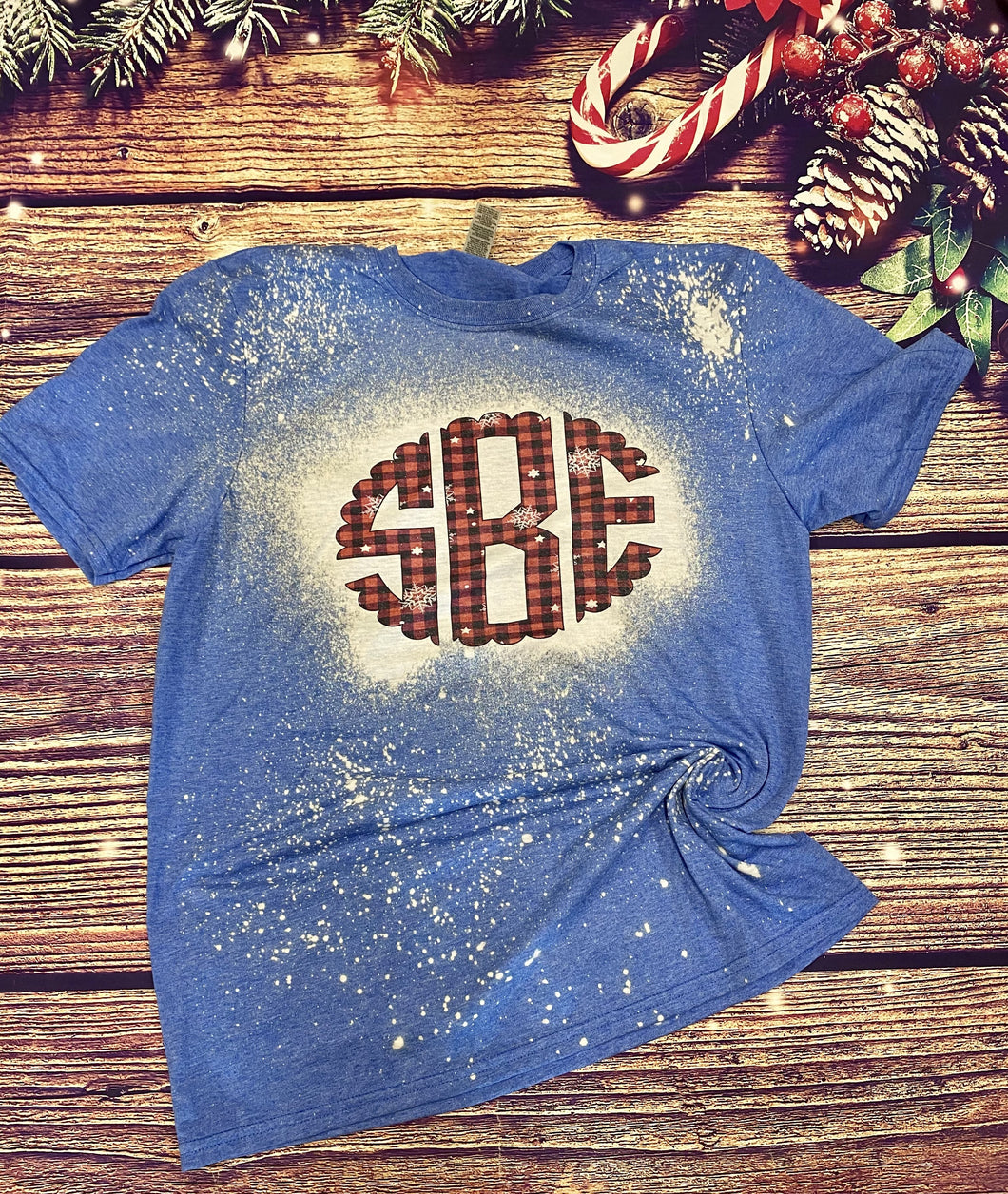 Christmas snowflake plaid Monogram Bleach Tee