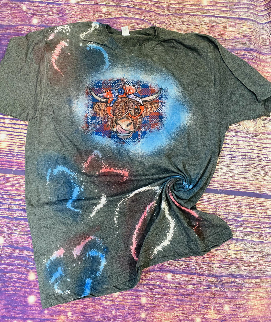 Patriotic cow reverse tie dye Tee