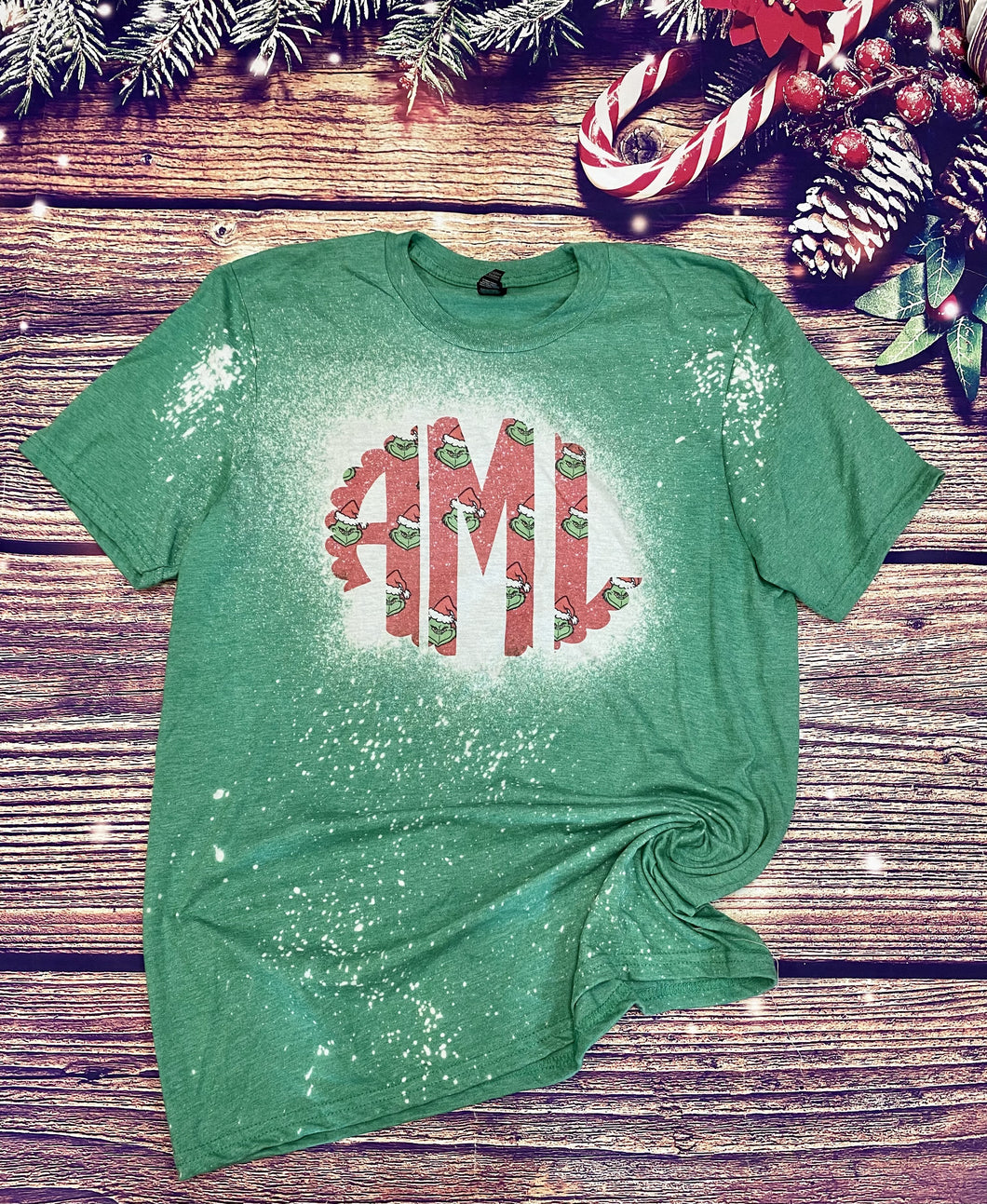 Christmas Grinch Monogram Bleach Tee