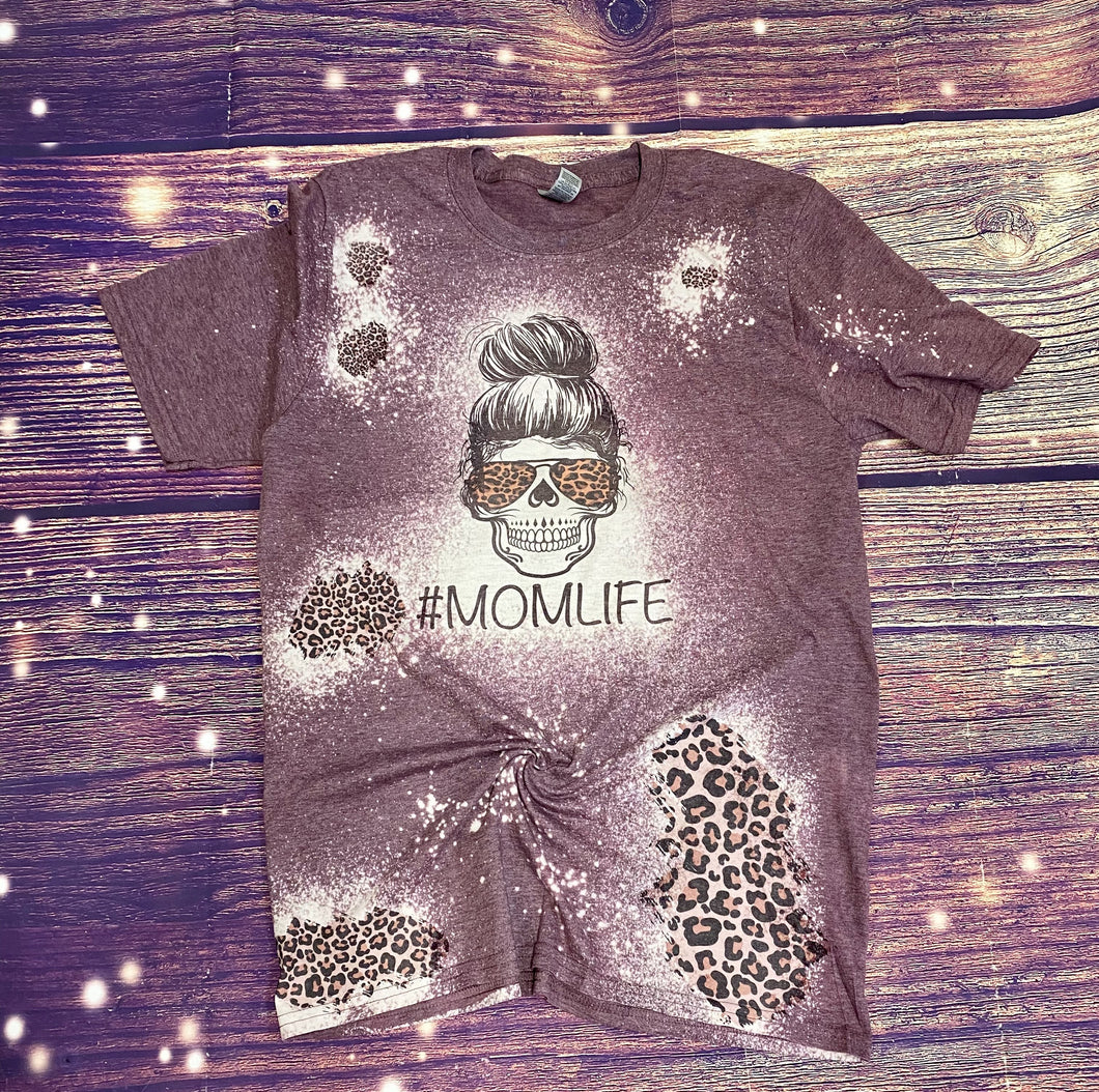 Skull MomLife with cheetah patches Bleach Shirt